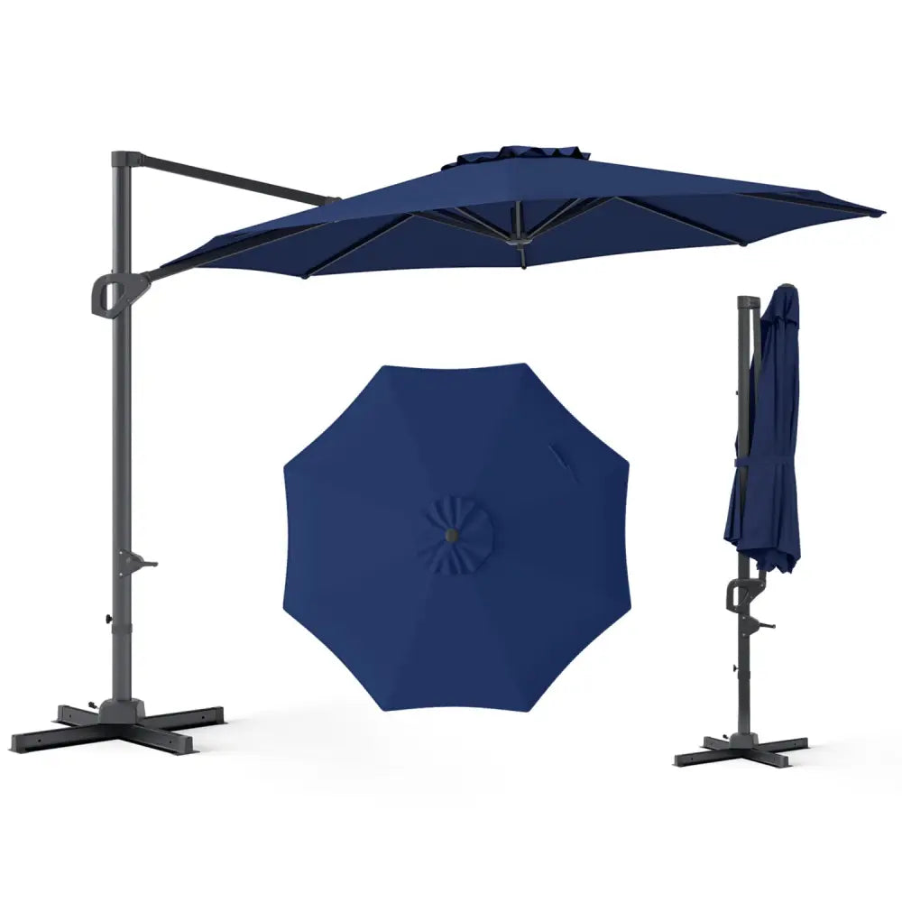 10 Feet Patio Cantilever Umbrella with Easy Tilt Adjustment-Navy - Navy - Outdoor Umbrellas