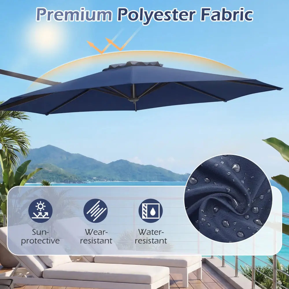 10 Feet Patio Cantilever Umbrella with Easy Tilt Adjustment-Navy - Navy - Outdoor Umbrellas