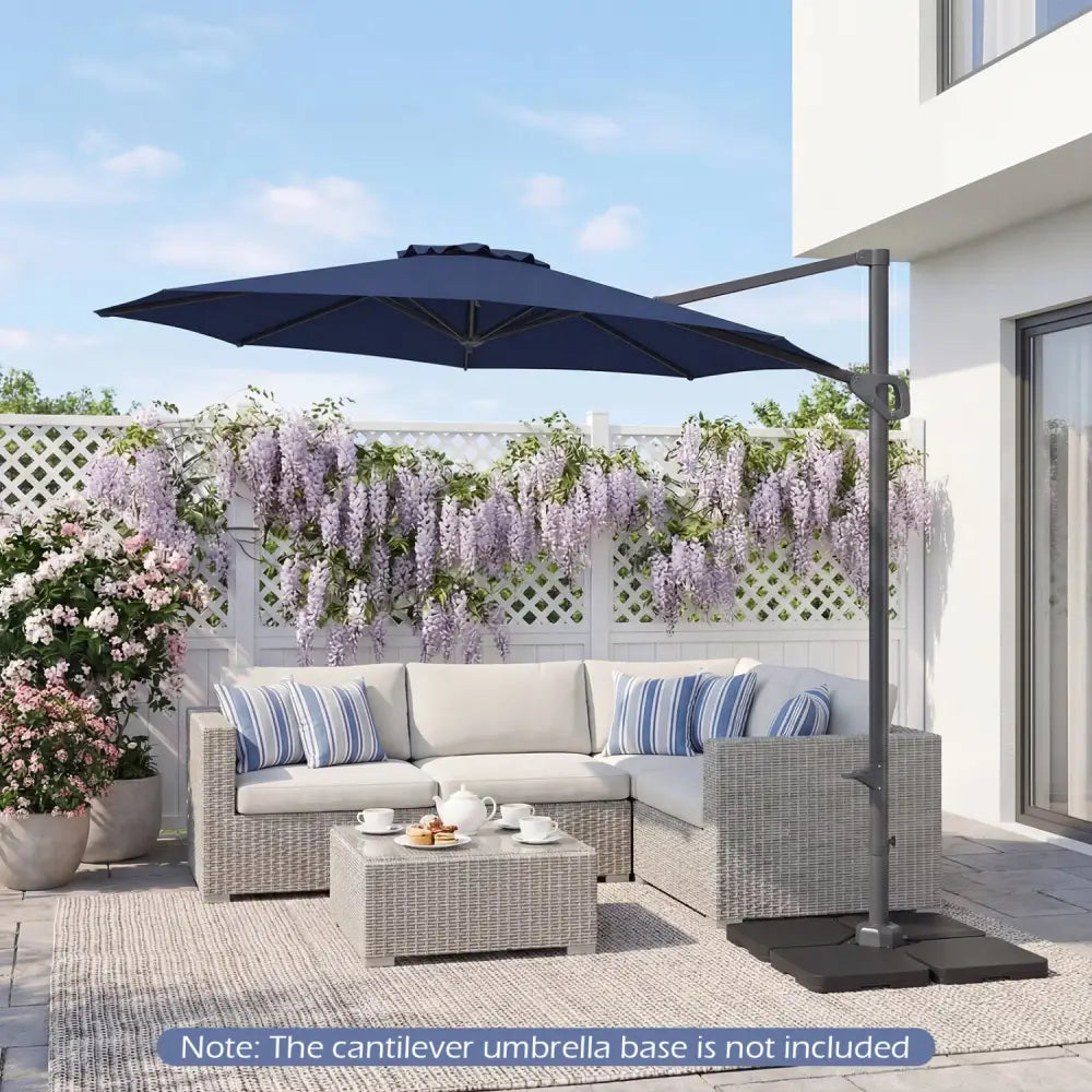 10 Feet Patio Cantilever Umbrella with Easy Tilt Adjustment-Navy - Navy - Outdoor Umbrellas