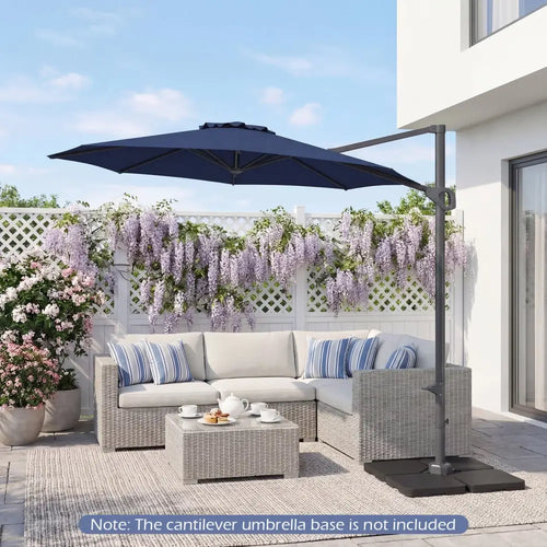 10 Feet Patio Cantilever Umbrella with Easy Tilt Adjustment-Navy - Navy - Outdoor Umbrellas
