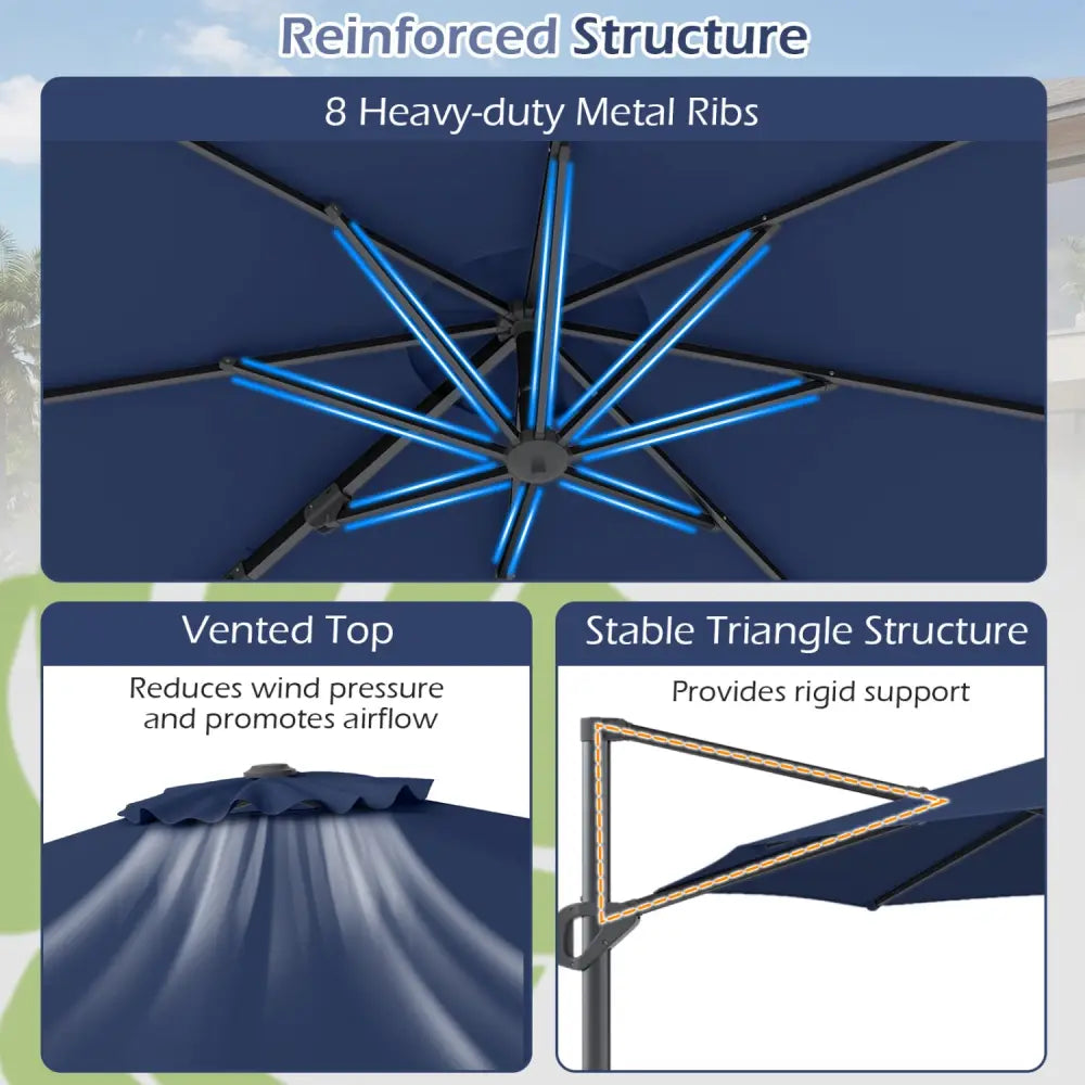 10 Feet Patio Cantilever Umbrella with Easy Tilt Adjustment-Navy - Navy - Outdoor Umbrellas