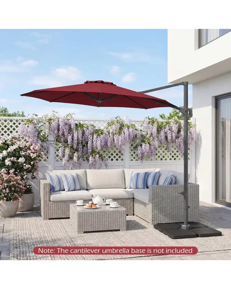 10 Feet Patio Cantilever Umbrella with Easy Tilt Adjustment-Wine - Wine - Outdoor Umbrellas