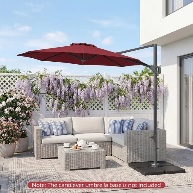 10 Feet Patio Cantilever Umbrella with Easy Tilt Adjustment-Wine - Wine - Outdoor Umbrellas