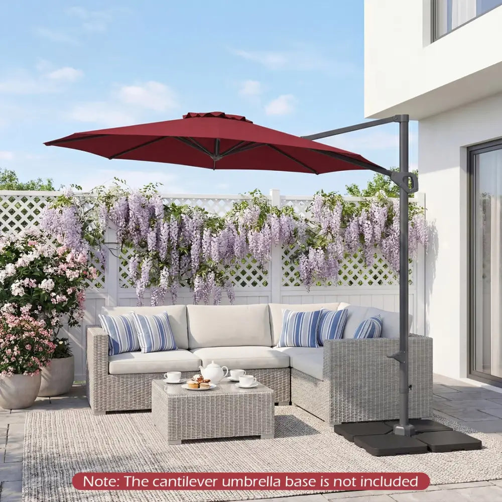10 Feet Patio Cantilever Umbrella with Easy Tilt Adjustment-Wine - Wine - Outdoor Umbrellas