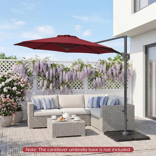 10 Feet Patio Cantilever Umbrella with Easy Tilt Adjustment-Wine - Wine - Outdoor Umbrellas