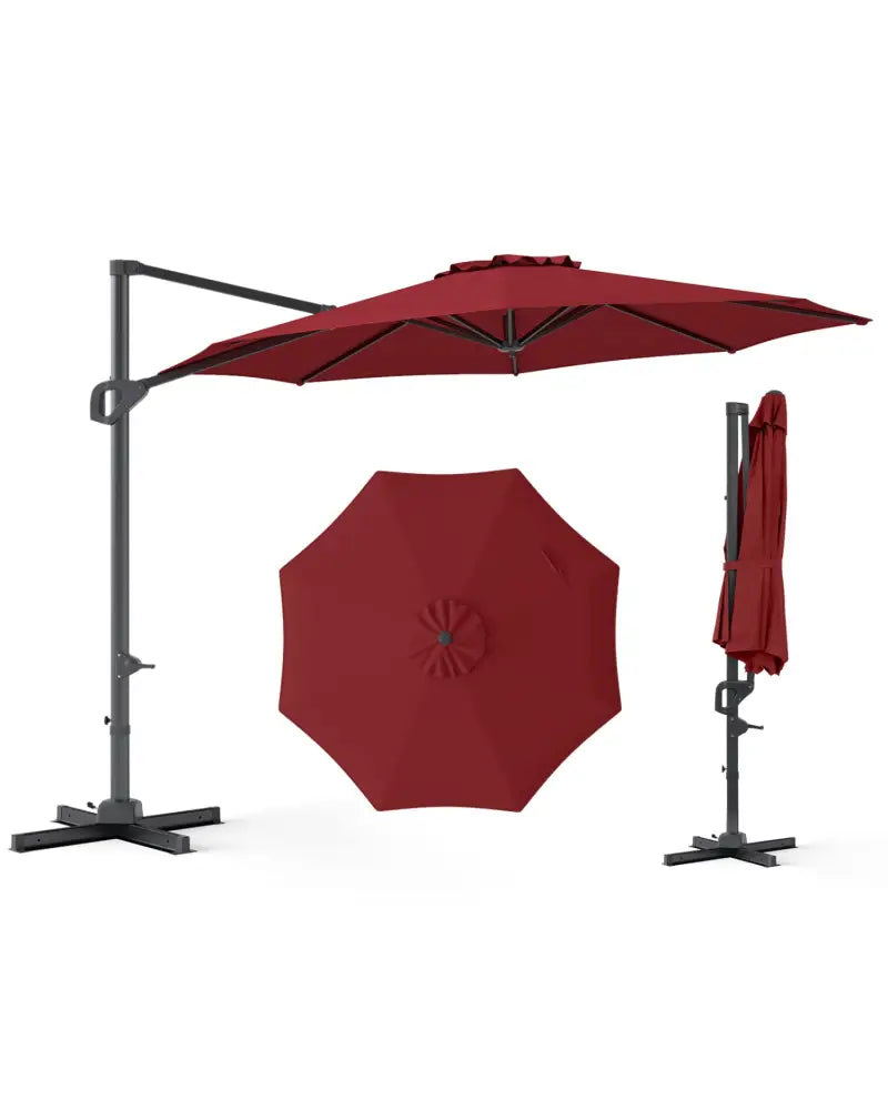 10 Feet Patio Cantilever Umbrella with Easy Tilt Adjustment-Wine - Wine - Outdoor Umbrellas
