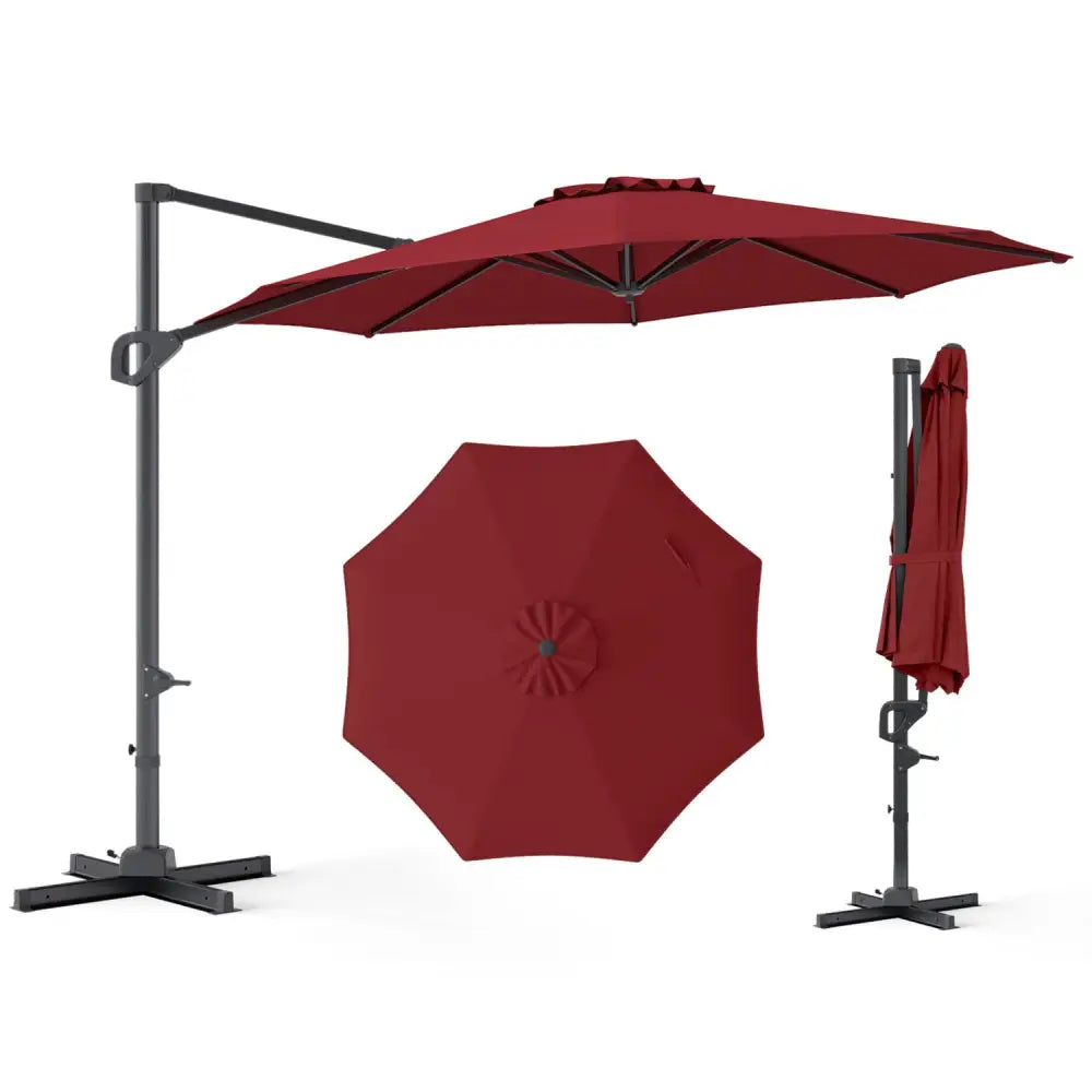 10 Feet Patio Cantilever Umbrella with Easy Tilt Adjustment-Wine - Wine - Outdoor Umbrellas