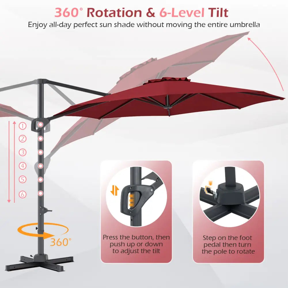 10 Feet Patio Cantilever Umbrella with Easy Tilt Adjustment-Wine - Wine - Outdoor Umbrellas