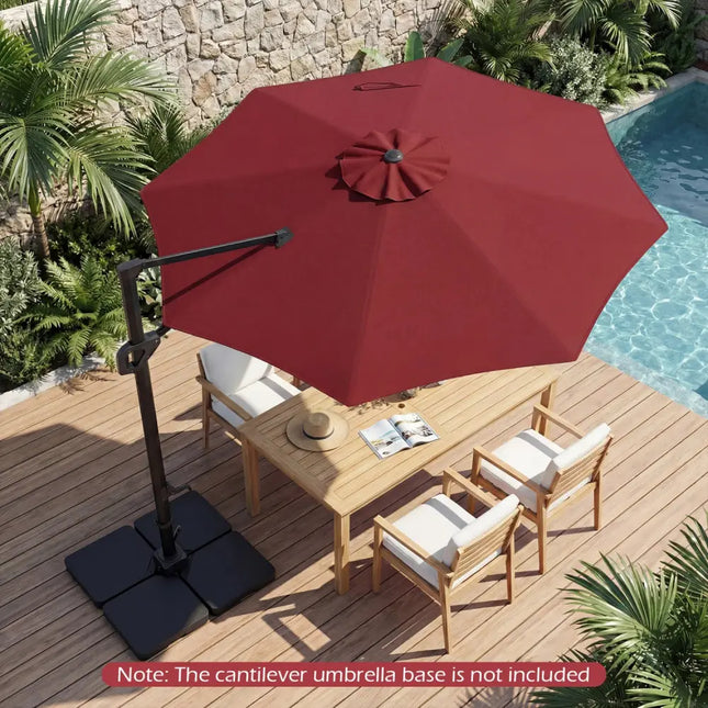 10 Feet Patio Cantilever Umbrella with Easy Tilt Adjustment-Wine - Wine - Outdoor Umbrellas