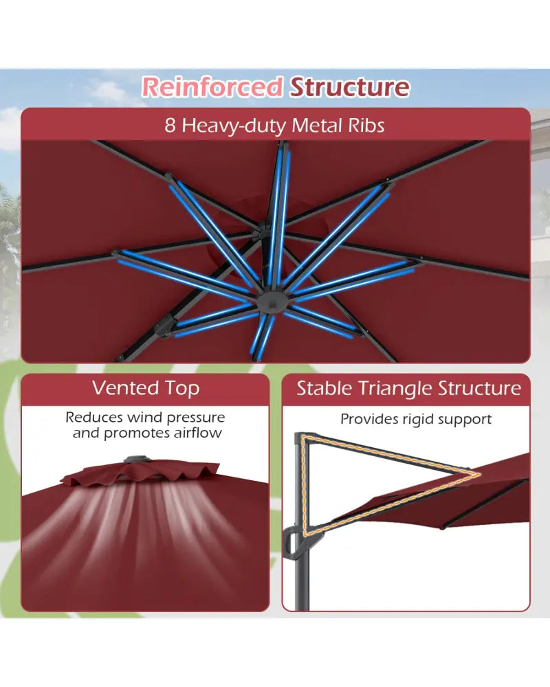 10 Feet Patio Cantilever Umbrella with Easy Tilt Adjustment-Wine - Wine - Outdoor Umbrellas