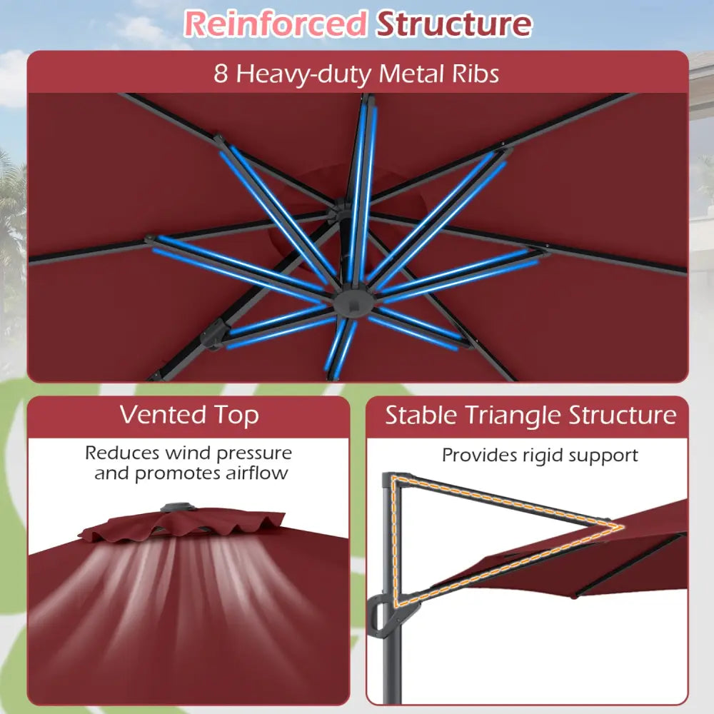 10 Feet Patio Cantilever Umbrella with Easy Tilt Adjustment-Wine - Wine - Outdoor Umbrellas