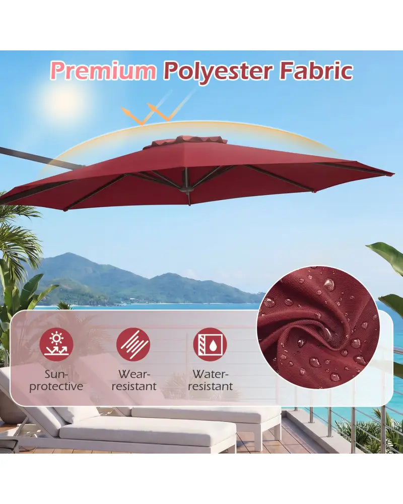 10 Feet Patio Cantilever Umbrella with Easy Tilt Adjustment-Wine - Wine - Outdoor Umbrellas