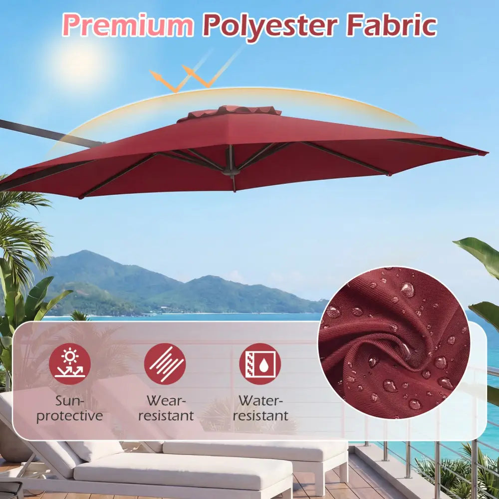 10 Feet Patio Cantilever Umbrella with Easy Tilt Adjustment-Wine - Wine - Outdoor Umbrellas