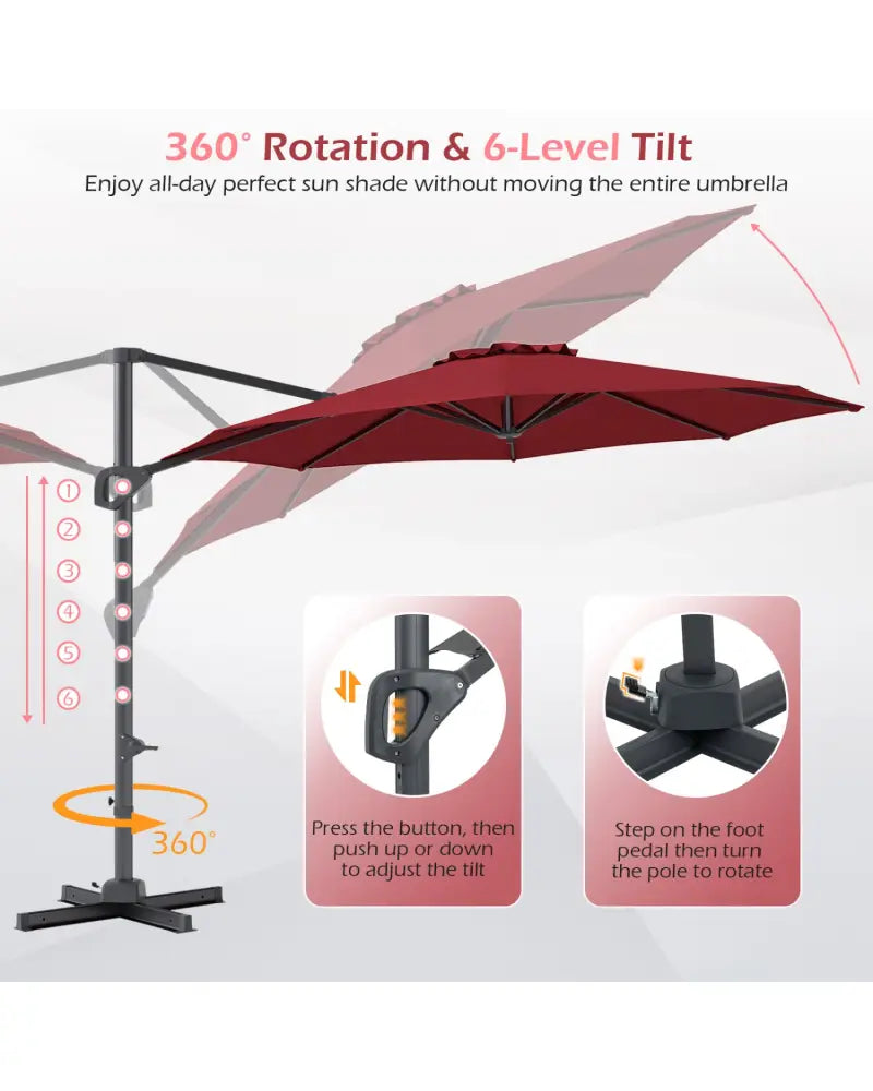 10 Feet Patio Cantilever Umbrella with Easy Tilt Adjustment-Wine - Wine - Outdoor Umbrellas