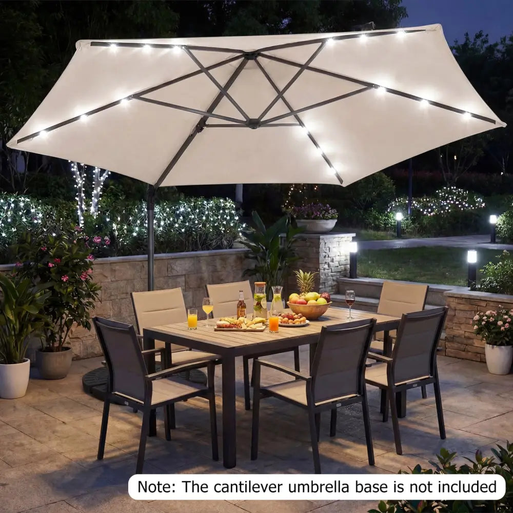 10 Feet Patio Cantilever Umbrella with Solar LED Lights-Beige - Beige - Outdoor Umbrellas
