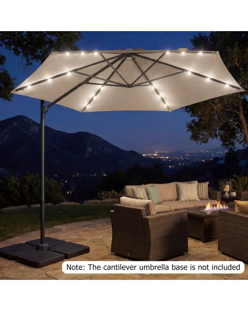 10 Feet Patio Cantilever Umbrella with Solar LED Lights-Beige - Beige - Outdoor Umbrellas