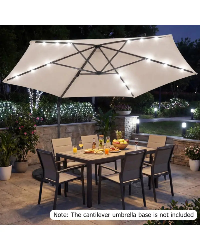 10 Feet Patio Cantilever Umbrella with Solar LED Lights-Beige - Beige - Outdoor Umbrellas