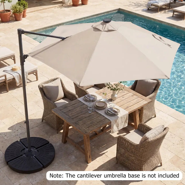 10 Feet Patio Cantilever Umbrella with Solar LED Lights-Beige - Beige - Outdoor Umbrellas