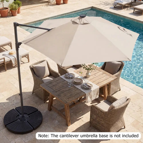 10 Feet Patio Cantilever Umbrella with Solar LED Lights-Beige - Beige - Outdoor Umbrellas