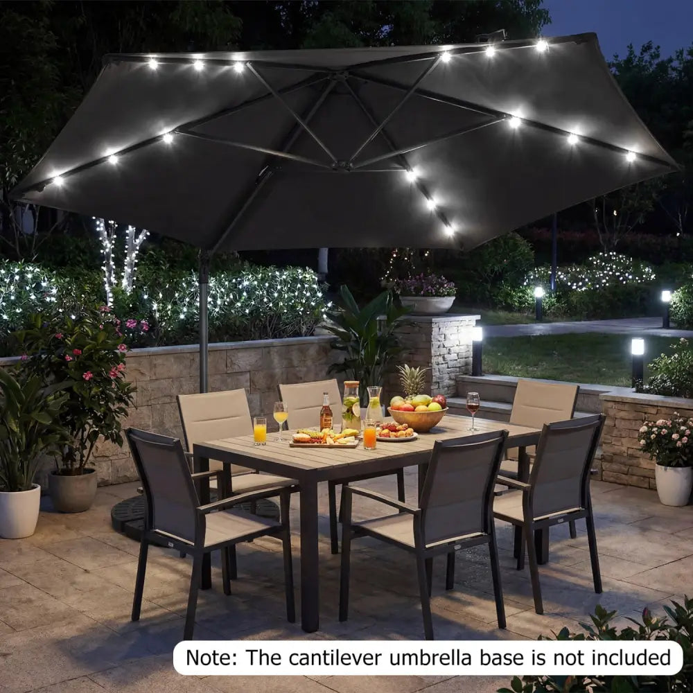 10 Feet Patio Cantilever Umbrella with Solar LED Lights-Gray - Gray - Outdoor Umbrellas