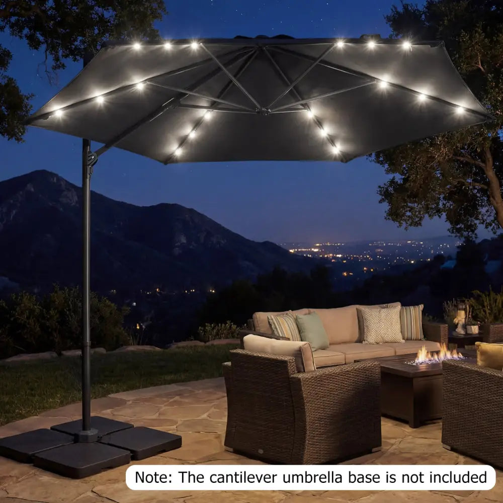 10 Feet Patio Cantilever Umbrella with Solar LED Lights-Gray - Gray - Outdoor Umbrellas