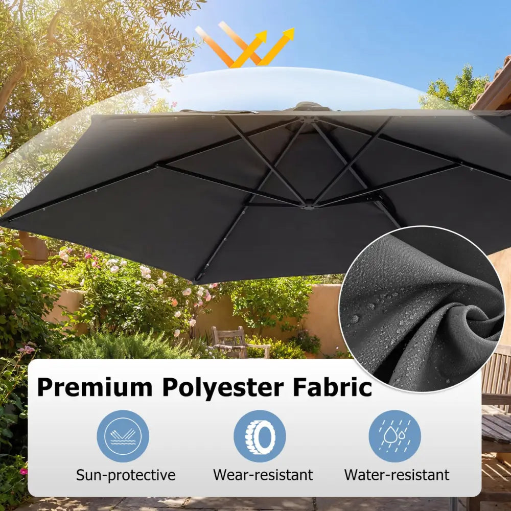 10 Feet Patio Cantilever Umbrella with Solar LED Lights-Gray - Gray - Outdoor Umbrellas