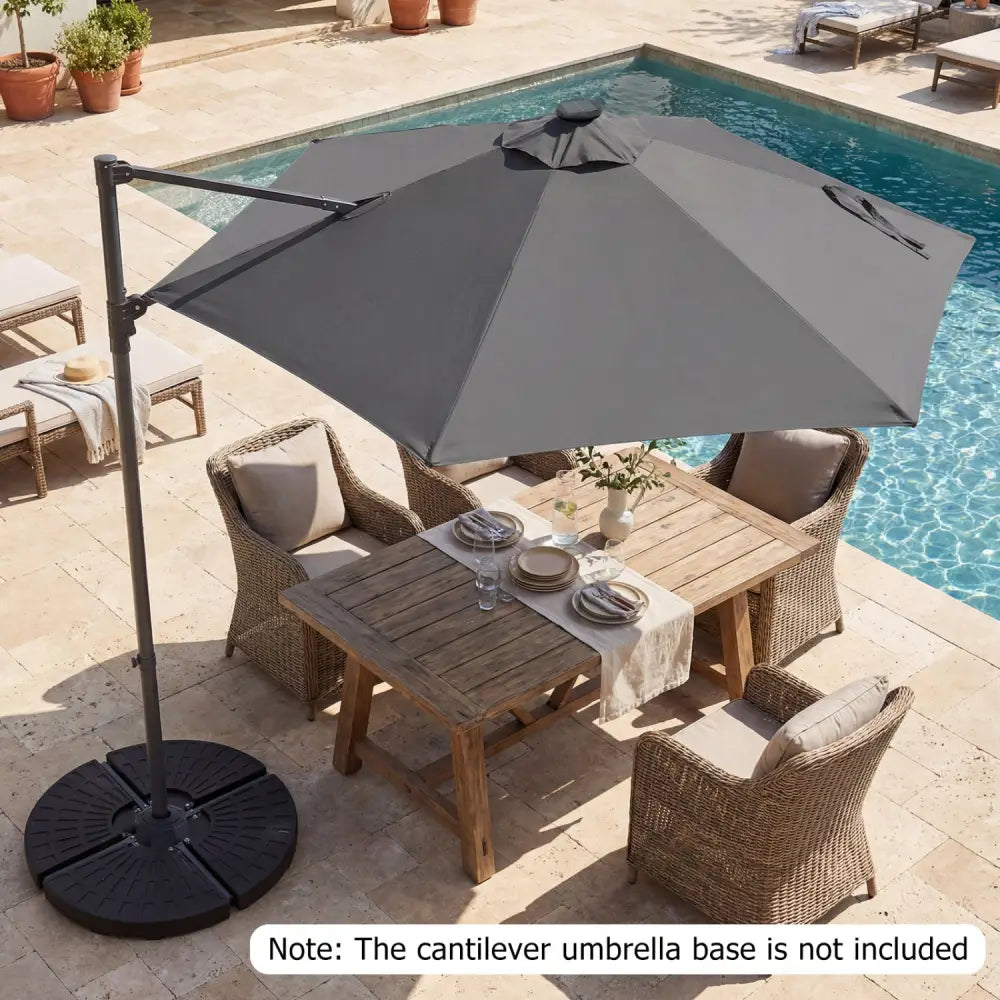 10 Feet Patio Cantilever Umbrella with Solar LED Lights-Gray - Gray - Outdoor Umbrellas