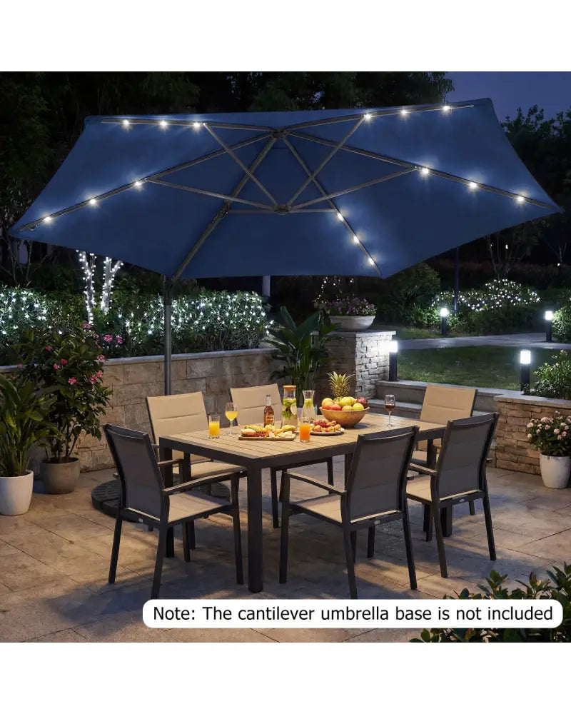 10 Feet Patio Cantilever Umbrella with Solar LED Lights-Navy - Navy - Outdoor Umbrellas
