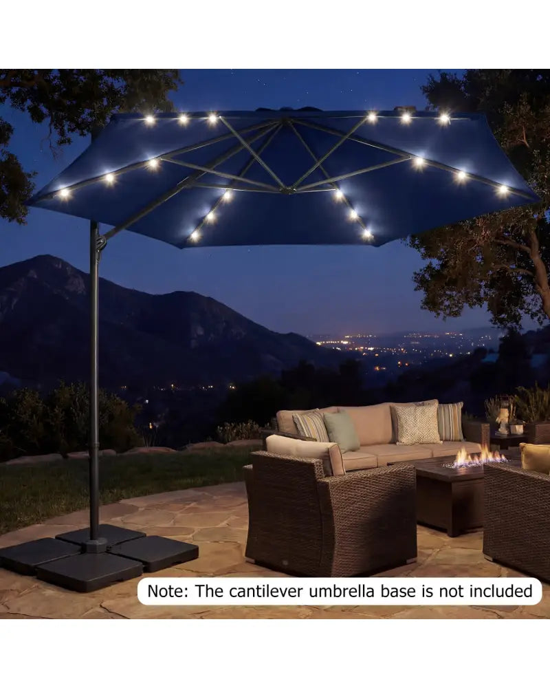 10 Feet Patio Cantilever Umbrella with Solar LED Lights-Navy - Navy - Outdoor Umbrellas