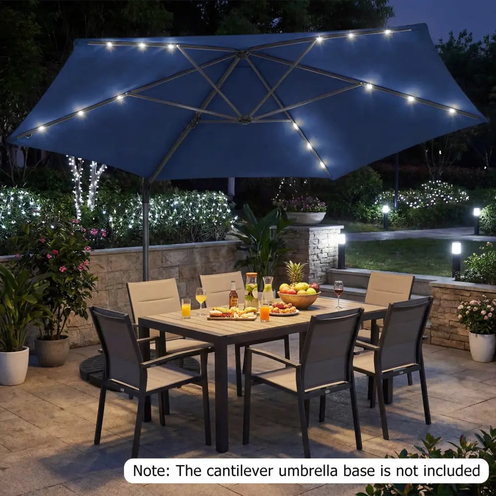 10 Feet Patio Cantilever Umbrella with Solar LED Lights-Navy - Navy - Outdoor Umbrellas