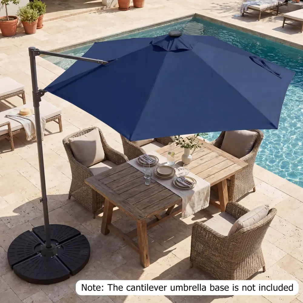 10 Feet Patio Cantilever Umbrella with Solar LED Lights-Navy - Navy - Outdoor Umbrellas