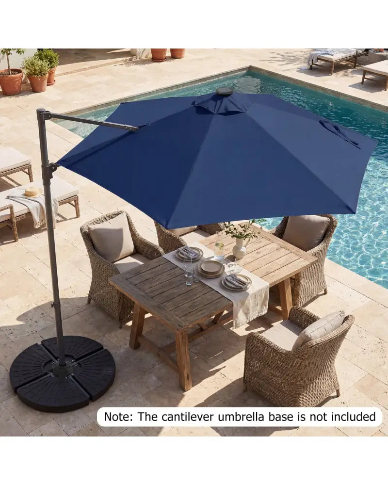 10 Feet Patio Cantilever Umbrella with Solar LED Lights-Navy - Navy - Outdoor Umbrellas