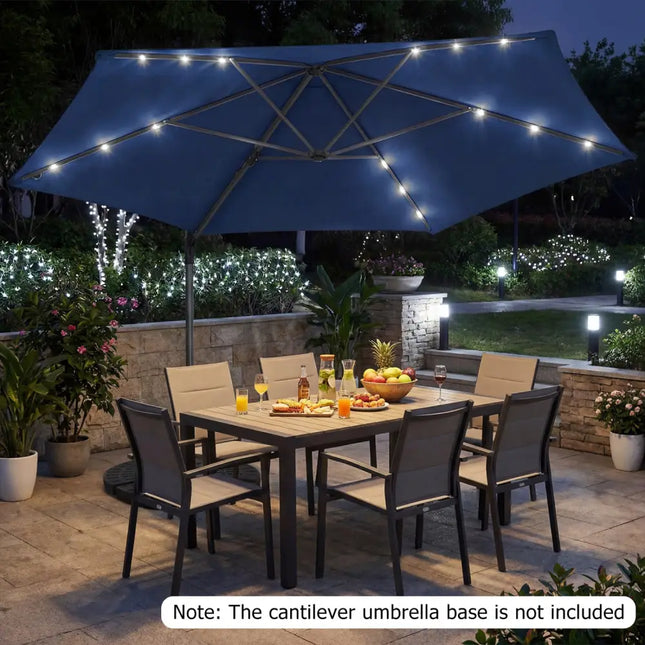 10 Feet Patio Cantilever Umbrella with Solar LED Lights-Navy - Navy - Outdoor Umbrellas
