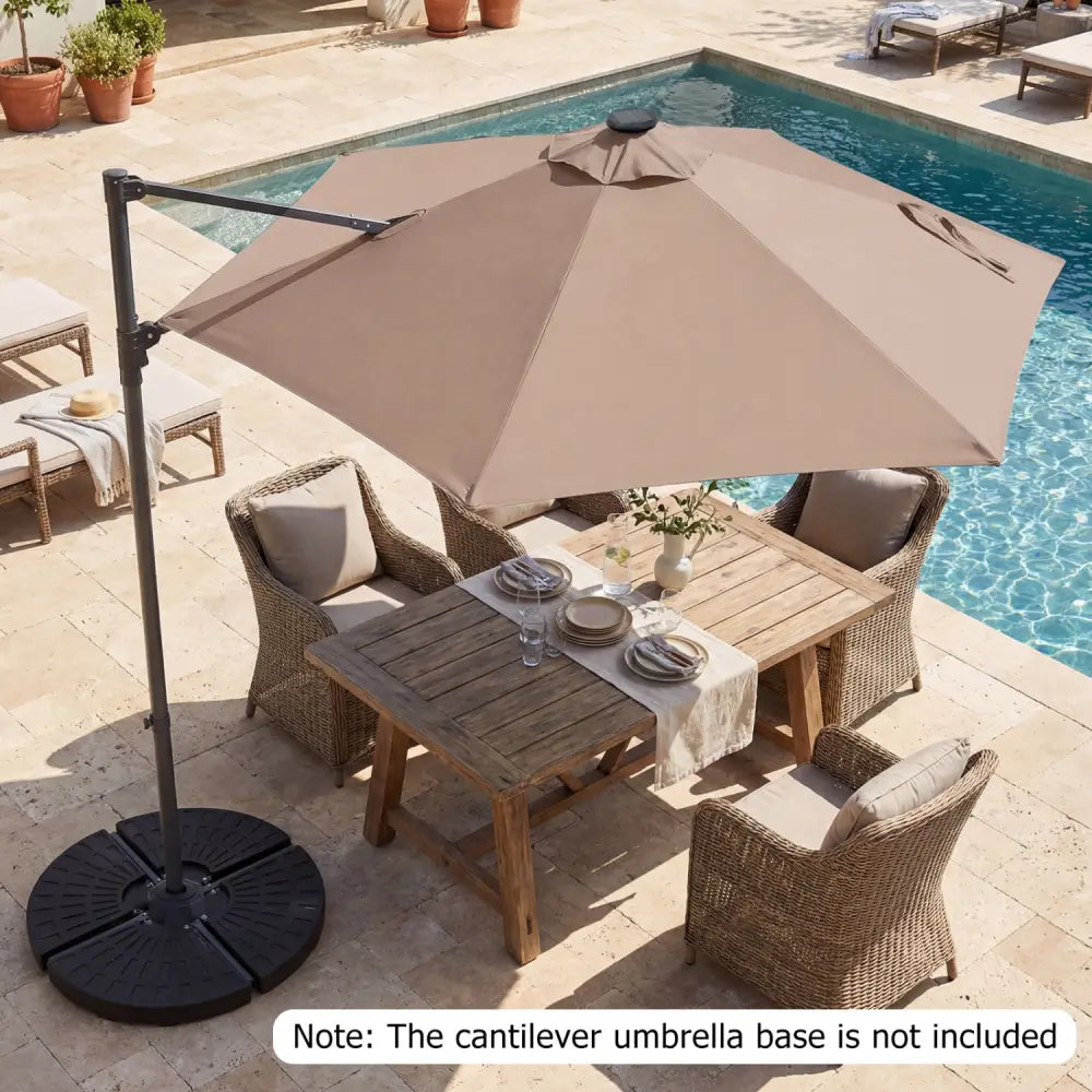 10 Feet Patio Cantilever Umbrella with Solar LED Lights-Tan - Tan - Outdoor Umbrellas