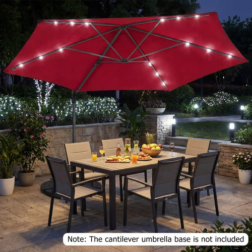 10 Feet Patio Cantilever Umbrella with Solar LED Lights-Wine - Wine - Outdoor Umbrellas