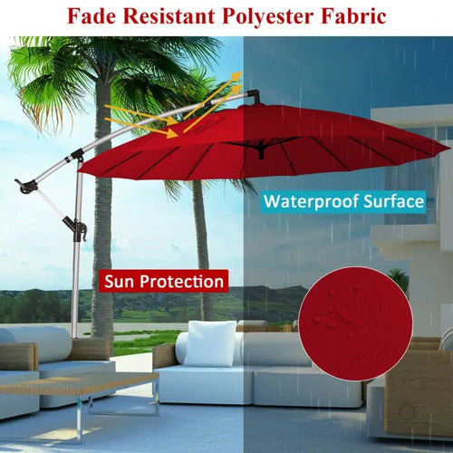 10 Feet Patio Offset Umbrella Market Hanging Umbrella for Backyard Poolside Lawn Garden-Burgundy - Dark Red - Outdoor