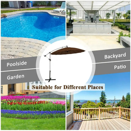 10 Feet Patio Offset Umbrella Market Hanging Umbrella for Backyard Poolside Lawn Garden-Tan - Tan - Outdoor Umbrellas