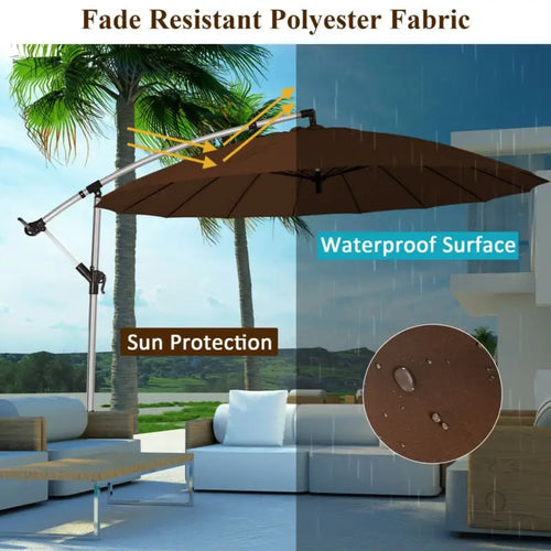 10 Feet Patio Offset Umbrella Market Hanging Umbrella for Backyard Poolside Lawn Garden-Tan - Tan - Outdoor Umbrellas