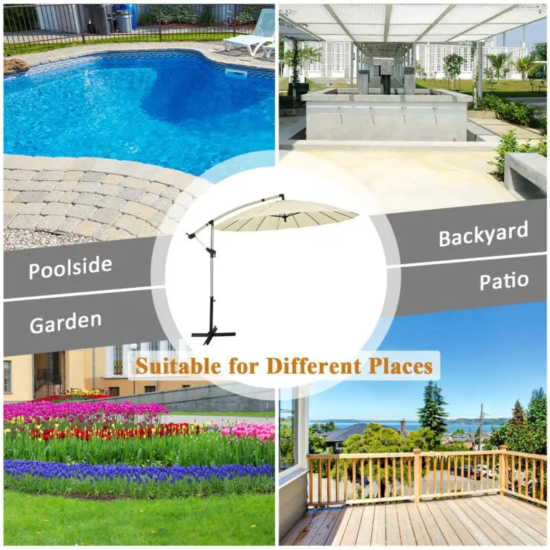 10 Feet Patio Offset Umbrella Market Hanging Umbrella for Backyard Poolside Lawn Garden-Beige - Beige - Outdoor