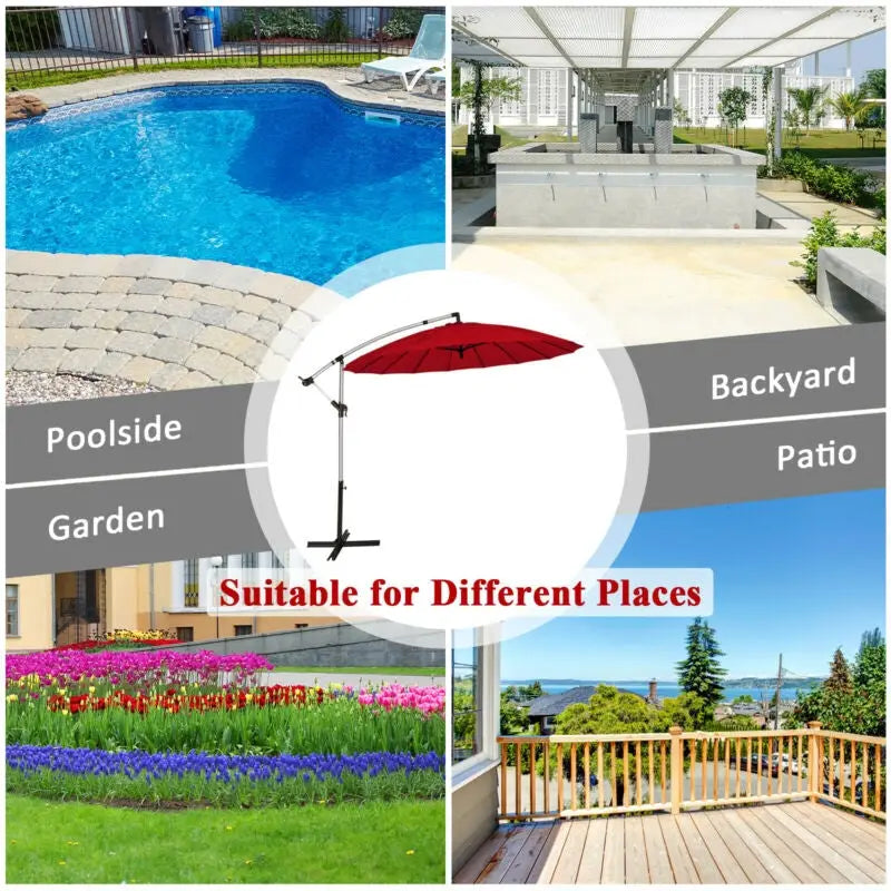 10 Feet Patio Offset Umbrella Market Hanging Umbrella for Backyard Poolside Lawn Garden-Burgundy - Dark Red - Outdoor