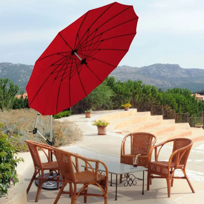 10 Feet Patio Offset Umbrella Market Hanging Umbrella for Backyard Poolside Lawn Garden-Burgundy - Dark Red - Outdoor