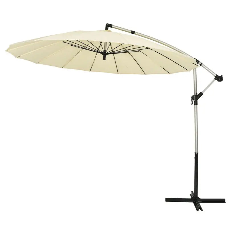 10 Feet Patio Offset Umbrella Market Hanging Umbrella for Backyard Poolside Lawn Garden-Beige - Beige - Outdoor