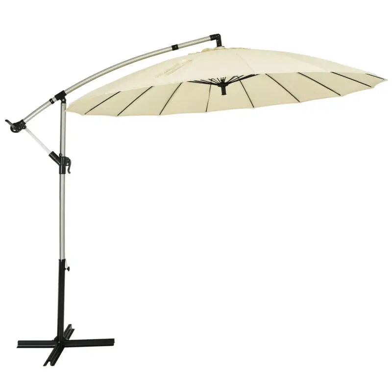 10 Feet Patio Offset Umbrella Market Hanging Umbrella for Backyard Poolside Lawn Garden-Beige - Beige - Outdoor