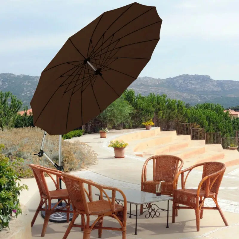 10 Feet Patio Offset Umbrella Market Hanging Umbrella for Backyard Poolside Lawn Garden-Tan - Tan - Outdoor Umbrellas