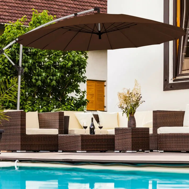 10 Feet Patio Offset Umbrella Market Hanging Umbrella for Backyard Poolside Lawn Garden-Tan - Tan - Outdoor Umbrellas