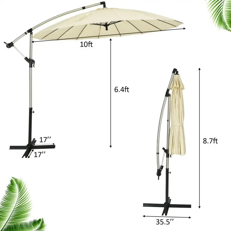 10 Feet Patio Offset Umbrella Market Hanging Umbrella for Backyard Poolside Lawn Garden-Beige - Beige - Outdoor