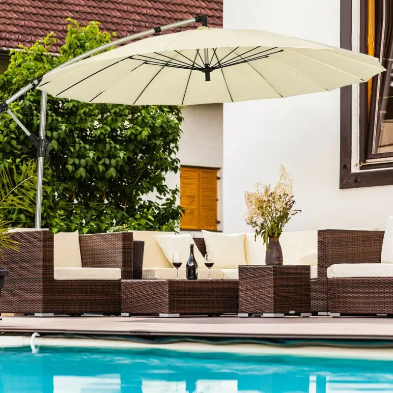 10 Feet Patio Offset Umbrella Market Hanging Umbrella for Backyard Poolside Lawn Garden-Beige - Beige - Outdoor