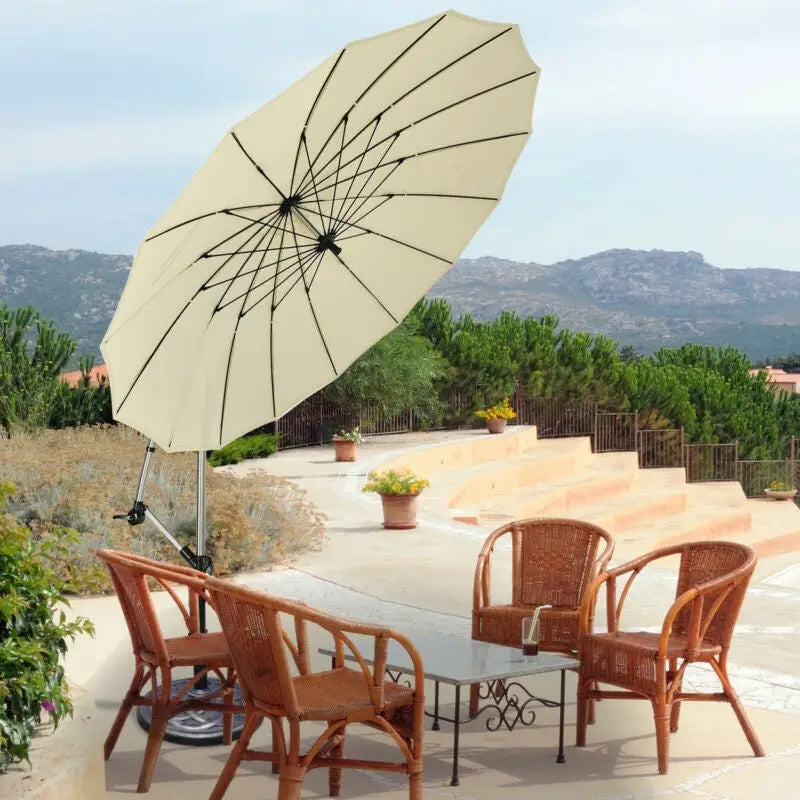 10 Feet Patio Offset Umbrella Market Hanging Umbrella for Backyard Poolside Lawn Garden-Beige - Beige - Outdoor