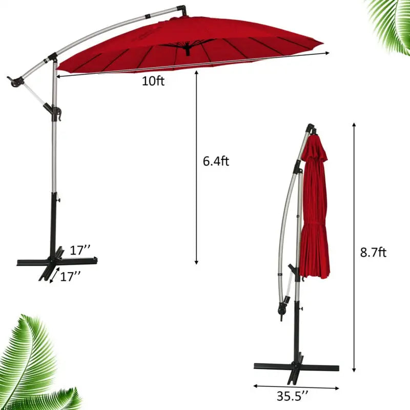 10 Feet Patio Offset Umbrella Market Hanging Umbrella for Backyard Poolside Lawn Garden-Burgundy - Dark Red - Outdoor