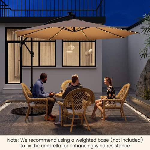 10 Feet Patio Offset Umbrella with 112 Solar-Powered LED Lights-Beige-Beige - Beige - Outdoor Umbrellas
